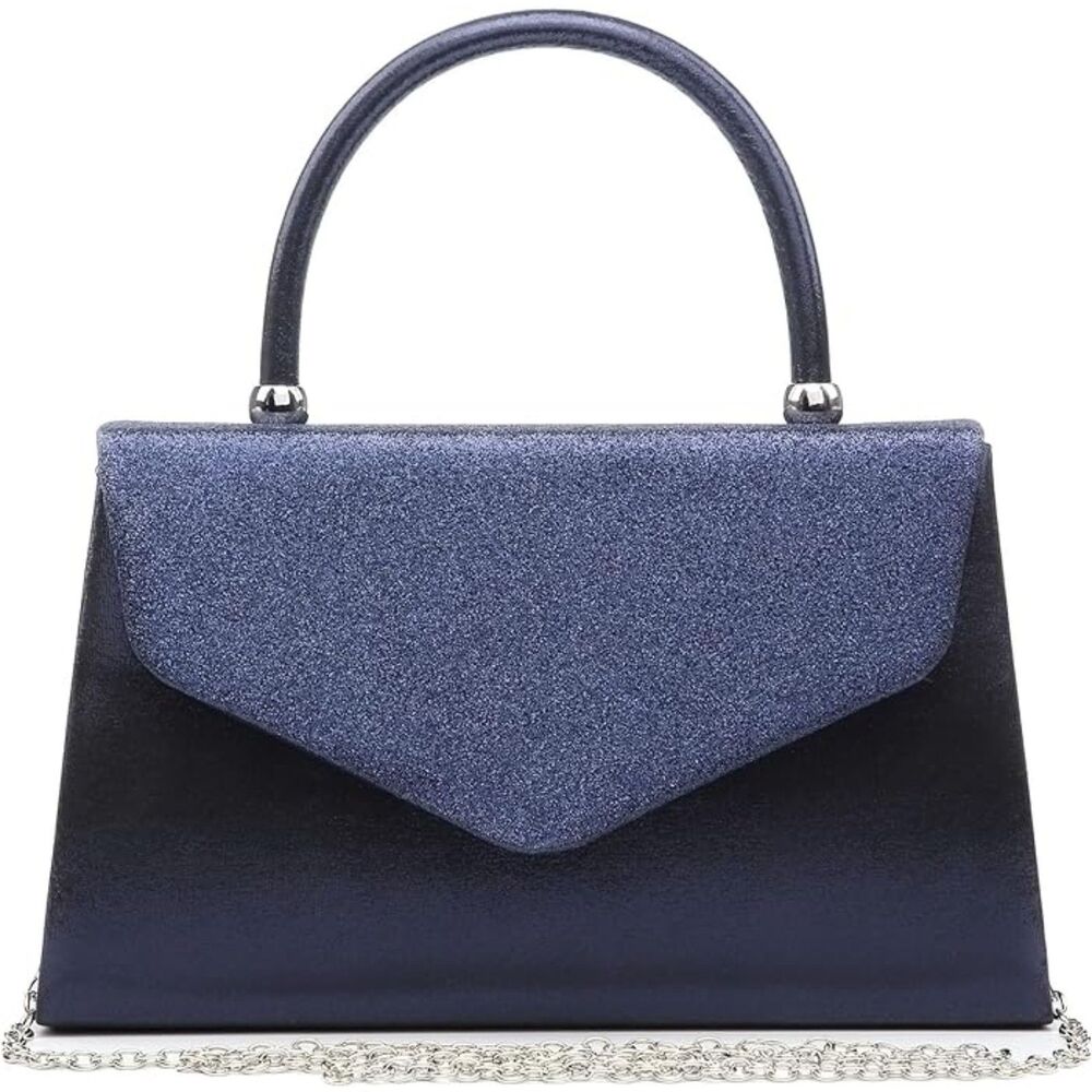 ✨ Dasein Navy Glitter Evening Clutch – Party, Prom, Wedding – With Chain